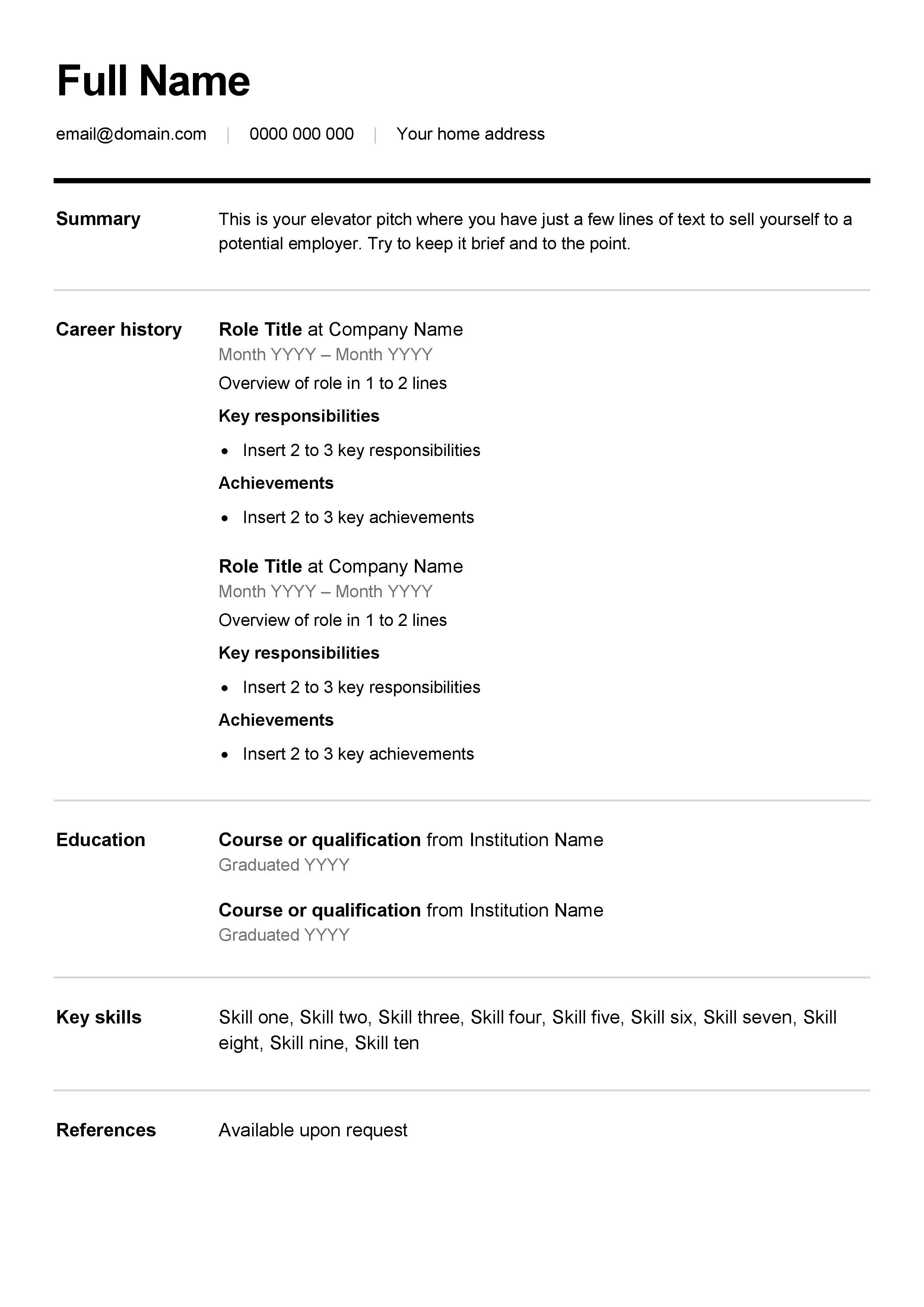 Resume Format Normal Resume Templates Resume Format Simple Resume