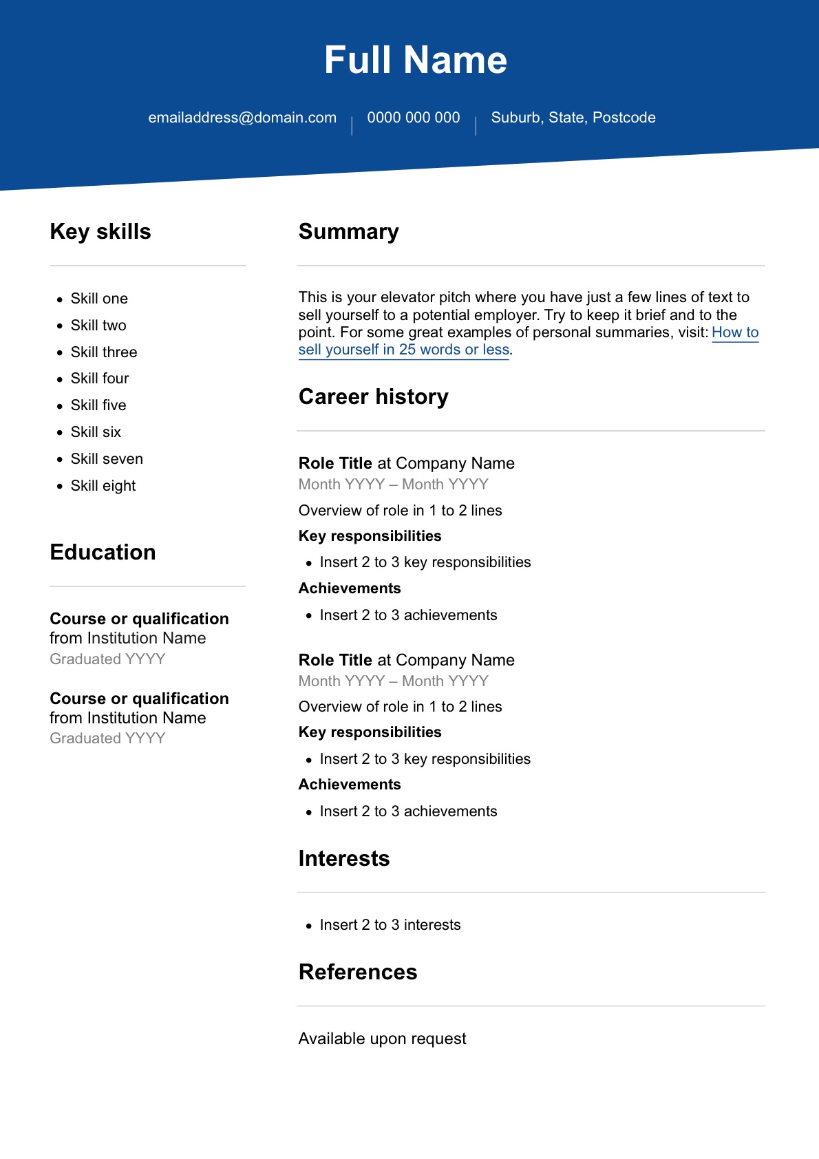 Blank Job Application Personal Resume Format